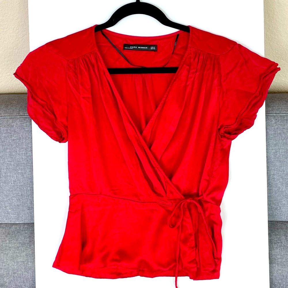 Zara wrap blouse, red, Sz medium